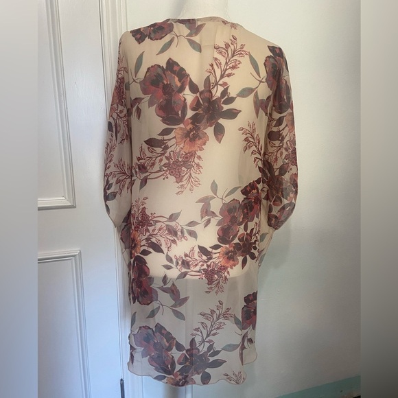 i.Joah semi sheer large floral print fall color open front high low kimono L - Picture 4 of 6